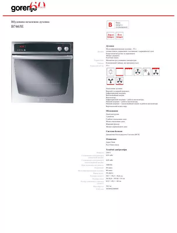 Mode d'emploi GORENJE B7465E