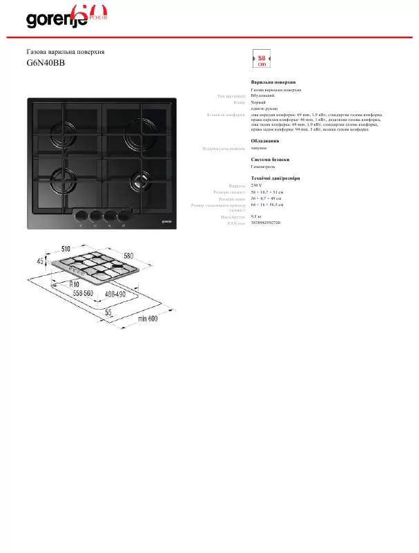 Mode d'emploi GORENJE G6N40BB