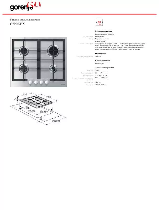 Mode d'emploi GORENJE G6N40BX