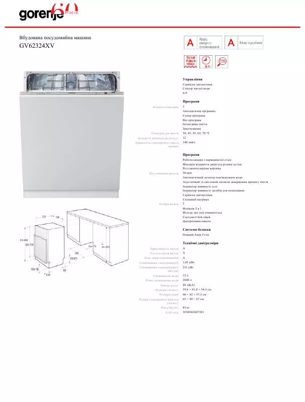 Mode d'emploi GORENJE GV62324XV