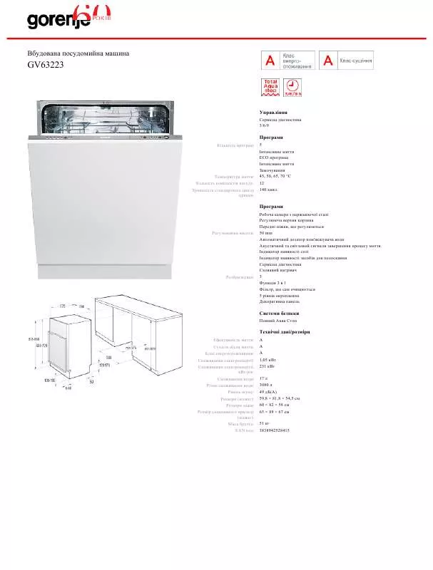 Mode d'emploi GORENJE GV63223