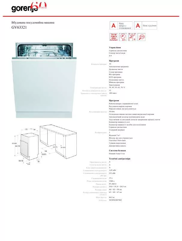 Mode d'emploi GORENJE GV63321