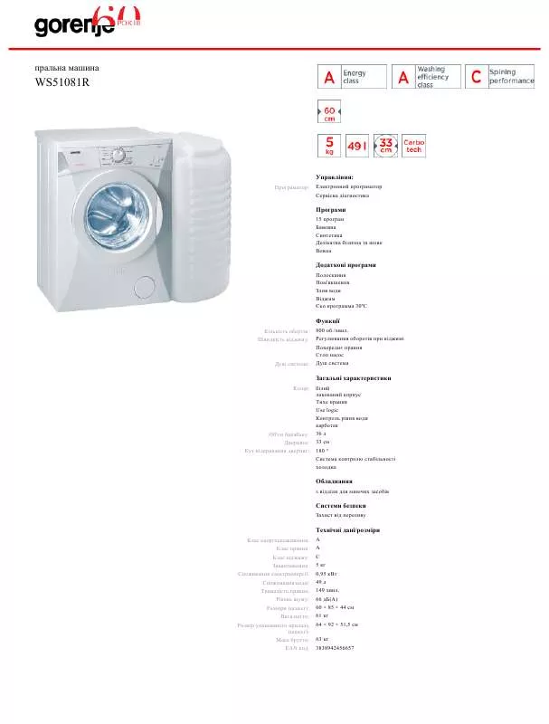 Mode d'emploi GORENJE WS51081R