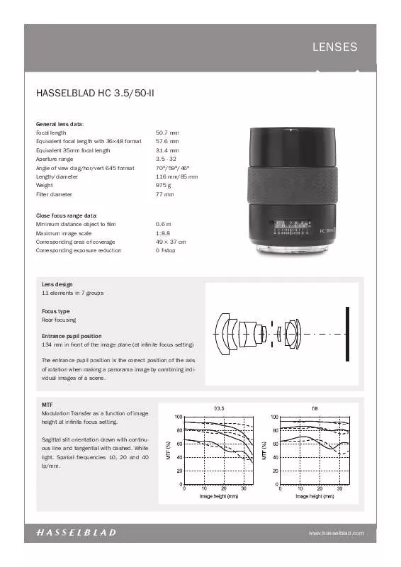 Mode d'emploi HASSELBLAD HC 3.5-50-II