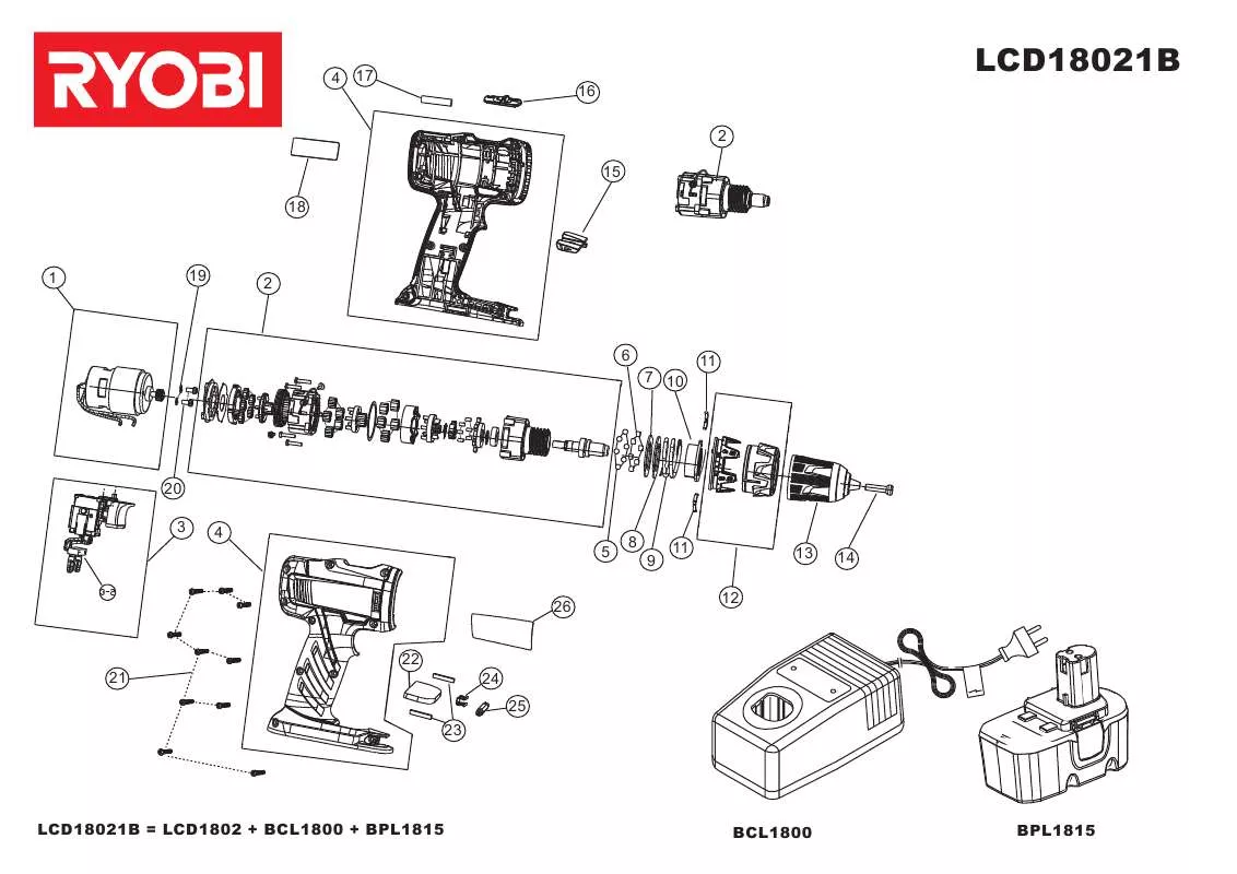 Mode d'emploi RYOBI LCD18021B