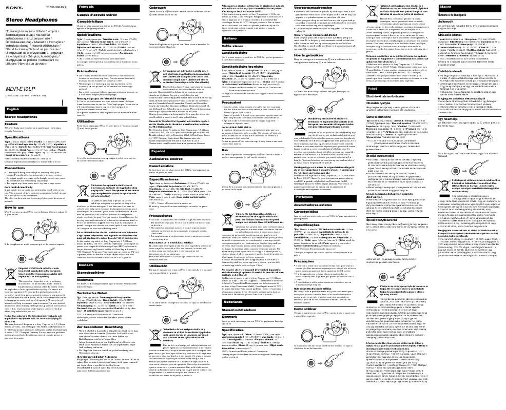 Mode d'emploi SONY MDR-E10LP